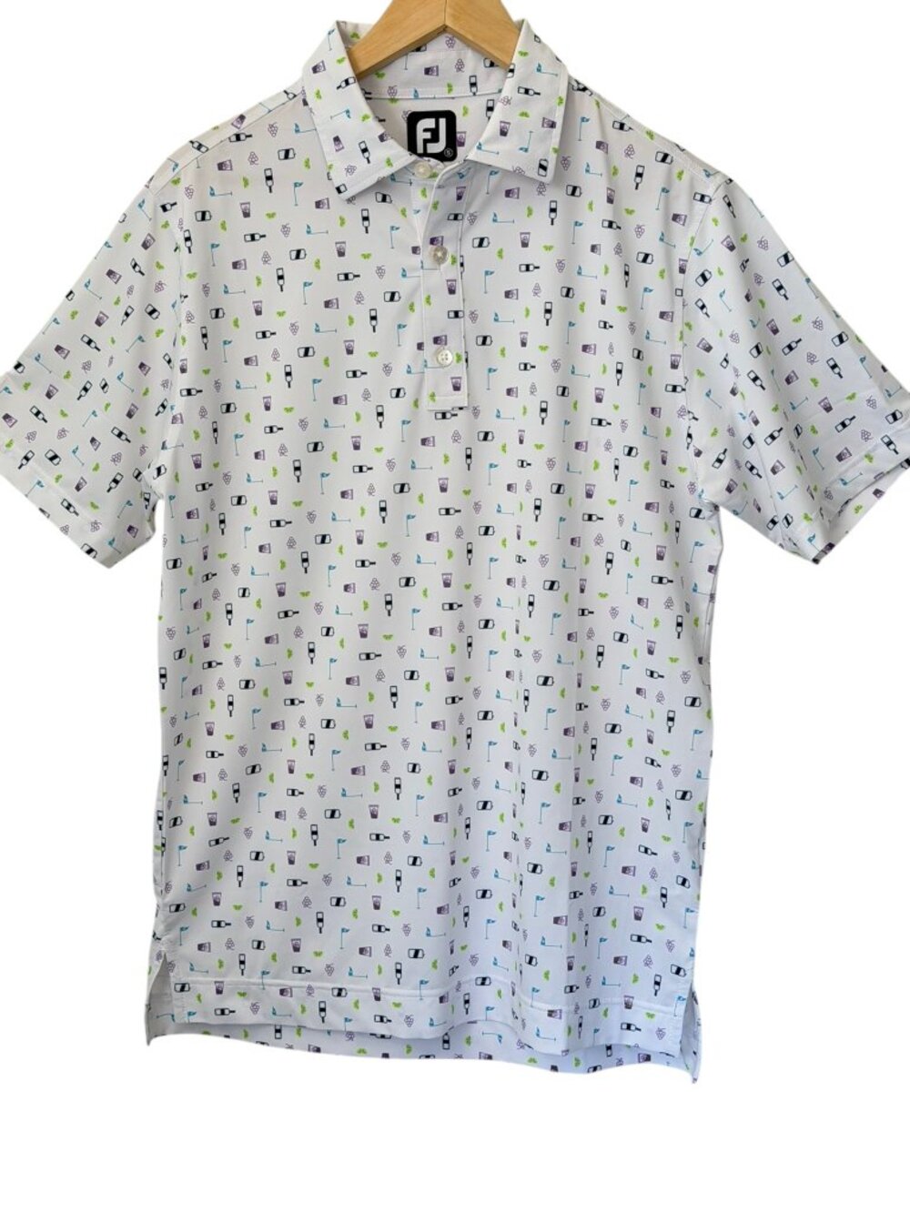 NWOT FootJoy Golf Polo Shirt Transfusion Print Lisle Short Sleeve White Purple S